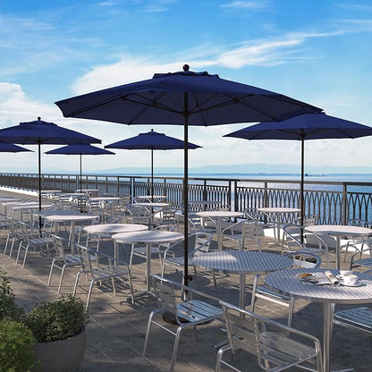 California Umbrella 9' Rd. Venture Series Contract Grade Patio Umbrella, Push Open Pin Stop, Bronze Finish, Sunbrella True Blue