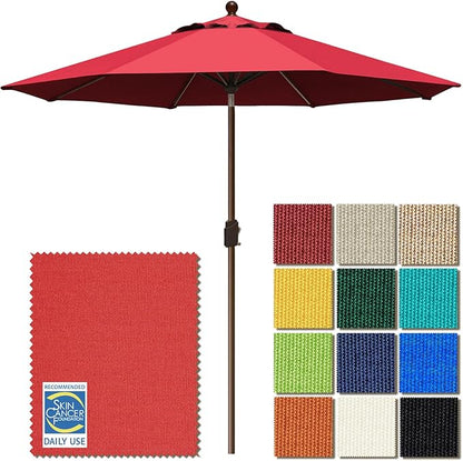 EliteShade USA 10-Year-Non-Fading 9Ft Market Patio Umbrella, UPF 50+ UV Protection Performance Sun Umbrella, Heavy Duty Commercial Grade Outdoor Table Umbrella with Crank & Tilt, Windproof Vented Top for Garden, Pool, Deck and Outdoor Playsets, Logo Red