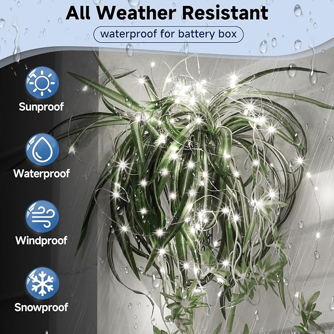 4 Pack Battery Fairy Lights with Remote, 160FT 480LED, Cool White | 8 Modes, Timer Function, Waterproof, Dimmable, Battery Operated Twinkle Light for Indoor Outdoor Xmas Party Holiday Decor