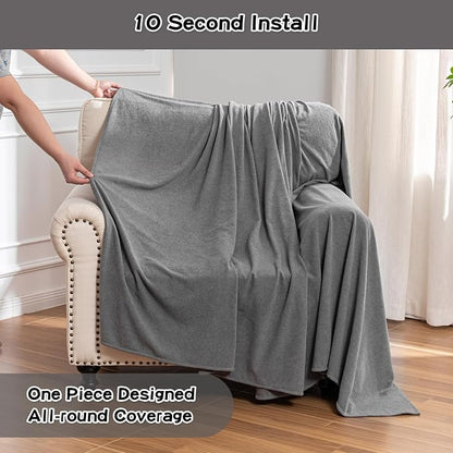 MEETSKY Chair Cover Cat Scratch Proof Recliner Chair Covers, Oversized Armchair Sofa Covers Washable Sofa Slipcover for Single Couch, Soft Small Couch Slipcover for Pets Dogs, 71" x 91", Grey
