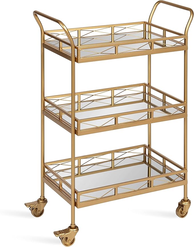 Kate and Laurel Ketia Glam Metal Bar Cart; 23 x 13 x 34; Gold; Glamorous Three Tier Gold Bar Cart for Display and Storage
