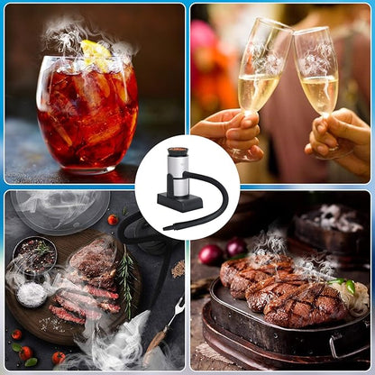BORUIT Smoking Gun Cocktail Smoker Gun Includes Wood Chips and Accessories,Portable Drink Smoker,Indoor Food Smoker Infuser Kit for Cocktails,Meat,BBQ,Cheese,Veggies & Sous Vide（Silver)