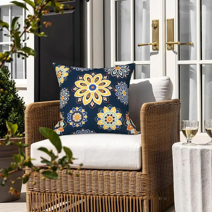 LVTXIII 2 Pack Outdoor Pillow Covers ONLY 18x18 Inch, Water-Repellent Square Decorative Cushion Covers for Patio Furniture, Garden, Sofa, Bloom Cobalt