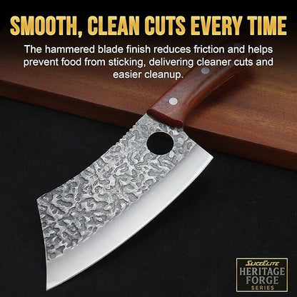 SliceElite Hand Forged Meat Cleaver Knife | Heavy Duty Butcher Knife with Blackened Blade, Sandalwood Handle & Gift Box | High Carbon Steel BBQ Kitchen Cleaver | Bone Chopping Knife for Men