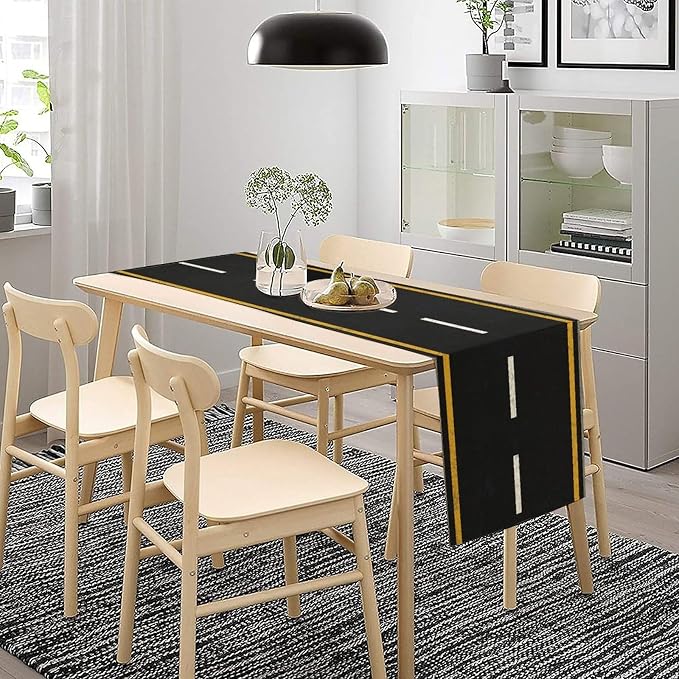 Railroad Track Aisle Table Runner Train Party Decorations Empty Highway Asphalt Road, Empty Highway Black Asphalt Road Theme Tablecloth Runner Table for Kitchen CoffeeTea Table Dinner Room 13x108in