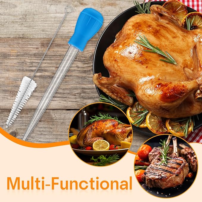 Boao 14 Pcs Heat-resistant Turkey Baster Cooking Set Includes 8 Pcs 11 Inch Large Syringe Turkey Baster, 2 Basting Brush, 4 Cleaning Brush, Meat, Food Injector for Poultry, Beef,Chicken(Classic Color)