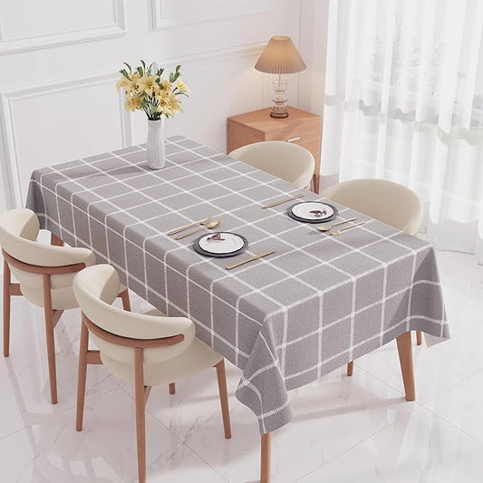 Rectangle Vinyl Tablecloth 100% Waterproof - Heavy Duty Buffalo Plaid Table Cover for Outdoor Picnic Camping Patio - Wipe Clean Checkered Gingham Tablecloth for BBQ Party Decor - 55x108 Grey