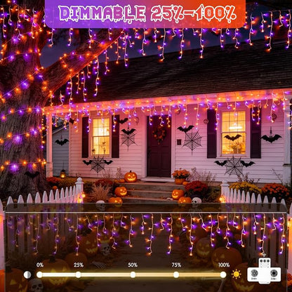 JMEXSUSS Orange and Purple Halloween Lights Outdoor, 400 LED 38.8 FT | Connectable Icicle Light Outdoor Waterproof, 8 Modes Halloween Lights Plug in for House Christmas Party Decorations
