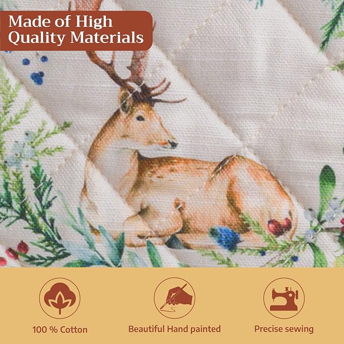 Maison d' Hermine Pot Holders 100% Cotton Potholders (8" x 8", Pack of 1) | Heat Resistant Hot Pads with Loop BBQ Cooking Baking Hotel Kitchen Handling Hot Pans Thanksgiving Christmas - Holly Time