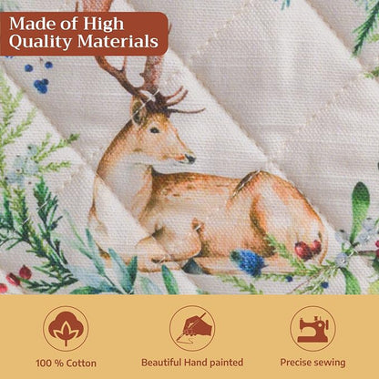 Maison d' Hermine Pot Holders 100% Cotton Potholders (8" x 8", Pack of 1) | Heat Resistant Hot Pads with Loop BBQ Cooking Baking Hotel Kitchen Handling Hot Pans Thanksgiving Christmas - Holly Time