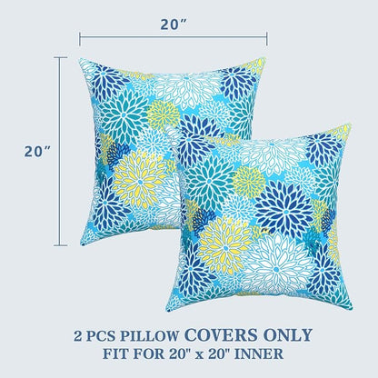 LVTXIII Outdoor Pillow Covers 20x20 Inch, 2 Pack Large Square Throw Pillow Cases, Fade-Resistant Cushion Covers for Patio Furniture Sofa, Garden Porch, Dahlia Blue