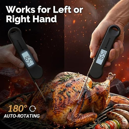 0.5 Sec Instant Read Grill Meat Thermometer Digital Food Cooking BBQ, Black | ±0.5°F Precision, Auto Flip Digital LCD Display, Ideal For Meat, Candy, Grill, BBQ, Food Thermometer for Kitchen Gadgets