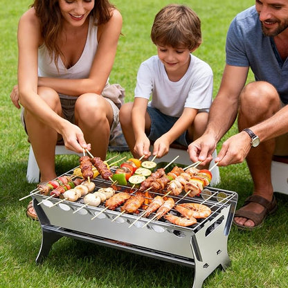 Portable Charcoal Grill, 17" All-Stainless Steel Detachable BBQ Grill, Small Charcoal Stove with Perforated Bottom Vents & Ash Tray, Disassembled Camping Grill
