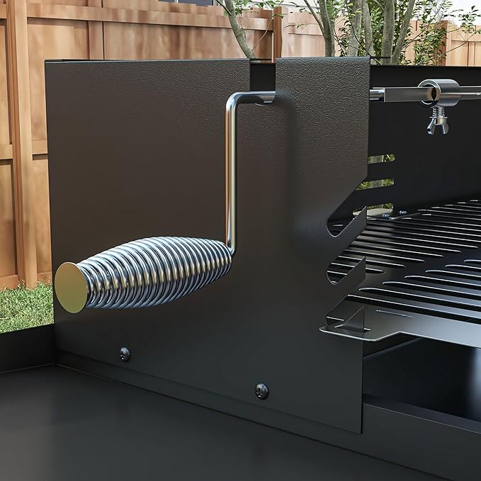 Premium Durable Robust BBQ Rotisserie Charcoal Grill with 3Level Multi-Functional Storage Shelves Stainless Steel Construction