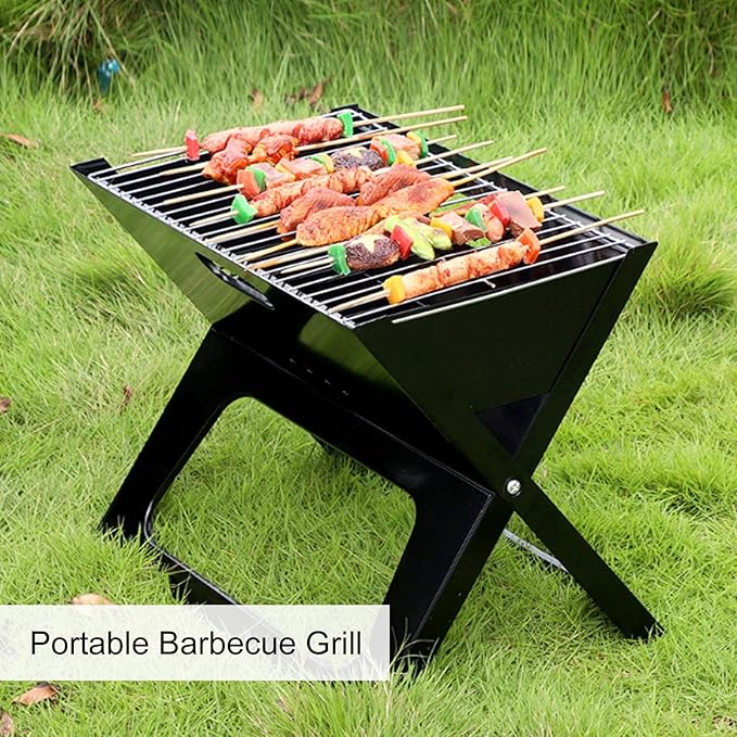 Charcoal Grills, Portable Metal Barbecue Grill, Small BBQ Grill for Adult, Folding Tabletop Grill for Outdoor Cooking Camping Beach Traveling Picnic Backyard, Black