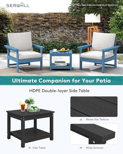 SERWALL HDPE Patio Sofa Set, 3-piece Sectional Outdoor Furniture Set, All Weather Outdoor Couch Set Patio Furniture Set for Deck, Lawn, Blue Frame with Grey Cushion