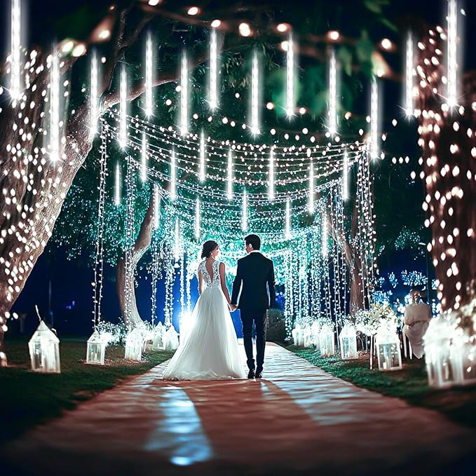 Outdoor Christmas Decorations, Waterproof 16Tube Meteor Shower Lights White | Equivalent to 2 Sets of 8-Tubes, Christmas Lights Outdoor for Xmas Holiday Wedding Yard Decor, UL Plug