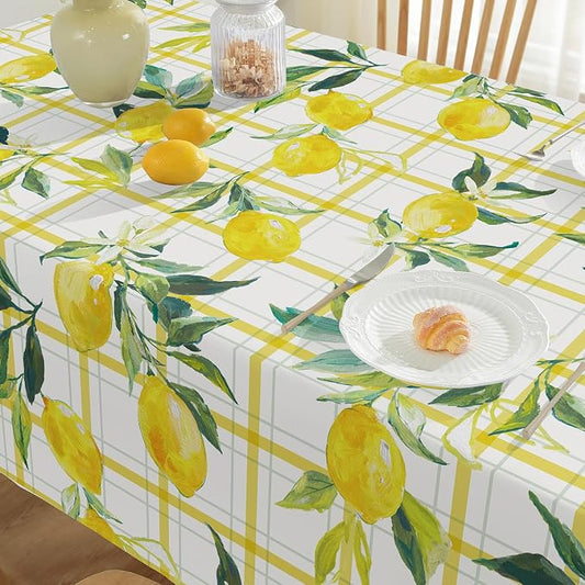 SASTYBALE Summer Lemon Tablecloth, Yellow Buffalo Plaid, 60" x 102" | Rectangle, Washable, Water Resistant, Vintage Pattern, Indoor & Outdoor Use