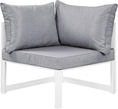 Modway Fortuna Aluminum Outdoor Patio Corner Chair in White Gray