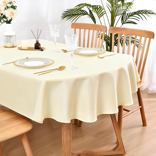 Wolkemer Oval Tablecloth 60 x 84 Inch Washable Fabric Table Cloth | Oval Table Cloth, Solid Ivory Cloth Tablecloth, Oval Table Cover for Dining Wedding Party Banquet Tabletop Decoration