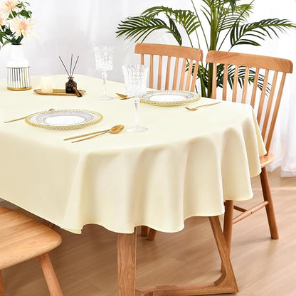 Wolkemer Large Oval Tablecloth 60 x 120 Inch Washable Fabric Table Cloth | Oval Table Cloth, Solid Ivory Cloth Tablecloth, Oval Table Cover for Dining Wedding Party Banquet Tabletop Decoration