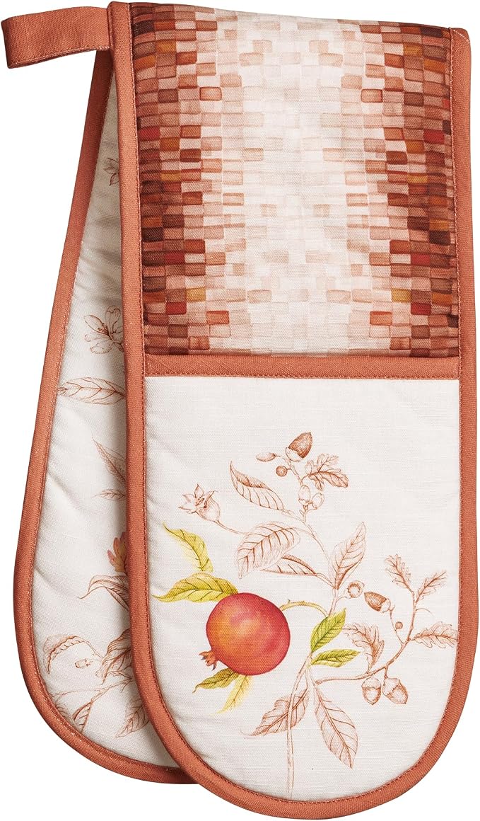 Maison d' Hermine Double Oven Mitts 100% Cotton Double Oven Glove (7"x35") | Heat Resistant BBQ Cooking Gloves with Loop Baking Kitchen Home Hotel Farmhouse Thanksgiving Christmas - Vintage Harvest