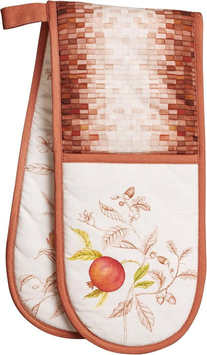Maison d' Hermine Double Oven Mitts 100% Cotton Double Oven Glove (7"x35") | Heat Resistant BBQ Cooking Gloves with Loop Baking Kitchen Home Hotel Farmhouse Thanksgiving Christmas - Vintage Harvest