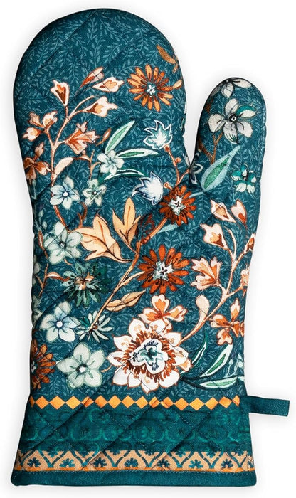 Maison d'Hermine Oven Gloves 100% Cotton Oven Mitt (7" x 13", Pack of 1) | With Loop Heat Resistant BBQ Cooking Gloves Baking Kitchen Handling Hot Pans Thanksgiving Christmas - Luxury Loft - Dark Teal