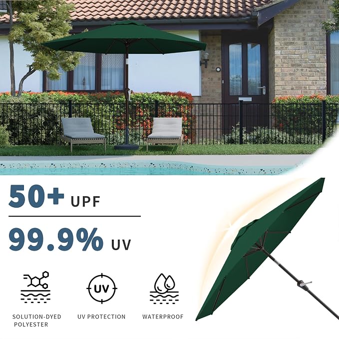 10FT Patio Umbrella, Outdoor Umbrella with Push Button Tilt and Crank, 8 Sturdy Ribs, UV Protection & Waterproof Market Umbrella for Pool, Backyard, Beach,Deck
