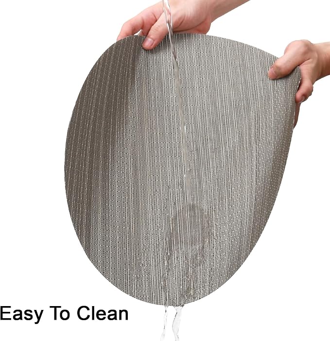 15 Inch Round Placemats Set of 6, Washable Vinyl Woven Place Mats | Heat Resistant Non-Slip Braided Table Mats for Dining Table Kitchen Indoor & Outdoor Use (Dark Gray, Set of 6)