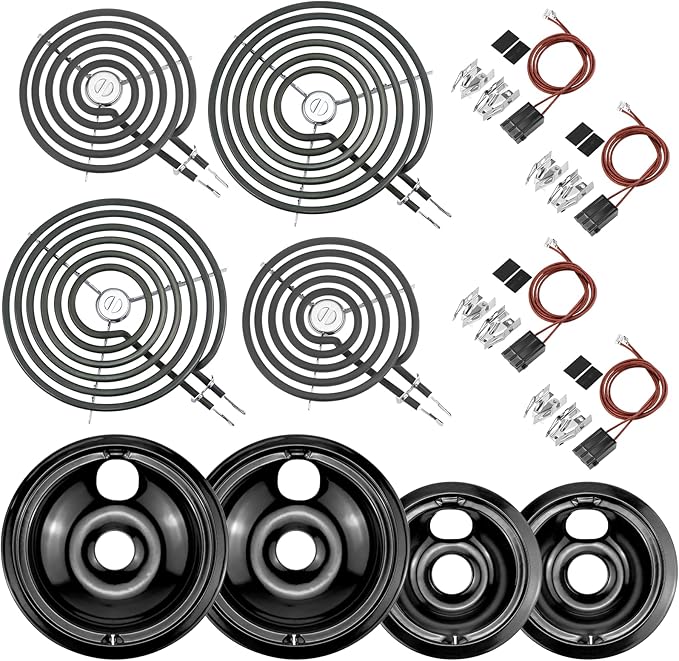 Black Burner Drip Pans WB31M19(8”) WB31M20(6”) Electric Stove Burner Replacement WB30M1(6") WB30M2(8")&WB17T10006 Terminal Block