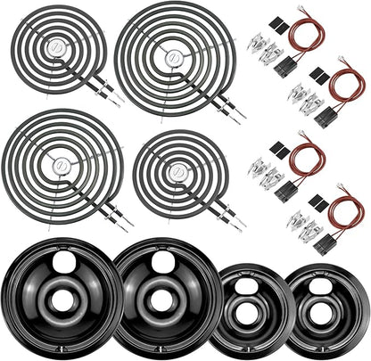 Black Burner Drip Pans WB31M19(8”) WB31M20(6”) Electric Stove Burner Replacement WB30M1(6") WB30M2(8")&WB17T10006 Terminal Block