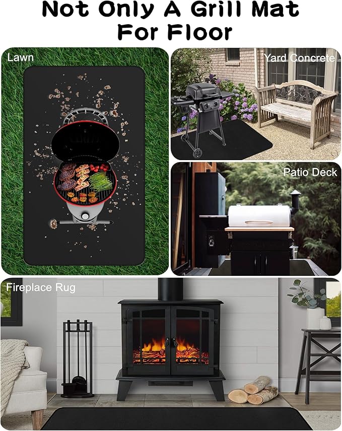 Falezern 48 X 30 in Under Grill Mat for Outdoor Grill Deck Protector Large, Square Fireproof Fire Pit Floor Protector Mat for Under Fire Pit, BBQ Grill Matt for Under Grill, Fireplace, and More.