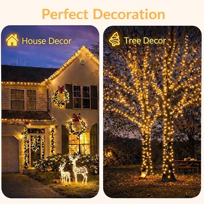 SyouHome 400 LED 132ft Solar String Lights Outdoor, 2 Pack, Warm White | 8 Lighting Modes, Auto On/Off, Waterproof Solar Fairy Lights, Twinkle Lights for Garden, Tree, Wedding, Party Decor