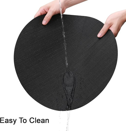 15 Inch Round Placemats Set of 6, Washable Vinyl Woven Place Mats | Heat Resistant Non-Slip Braided Table Mats for Dining Table Kitchen Indoor & Outdoor Use (Black, Set of 6)