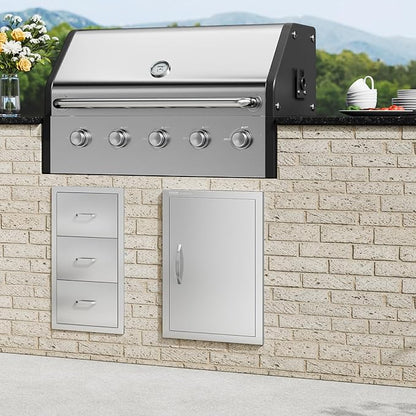 VEVOR BBQ Access Door, 17W x 24H Inch Single Outdoor Kitchen, Stainless Steel Flush Mount, Wall Vertical with Handle, for BBQ Island, Grilling Station, Outside Cabinet
