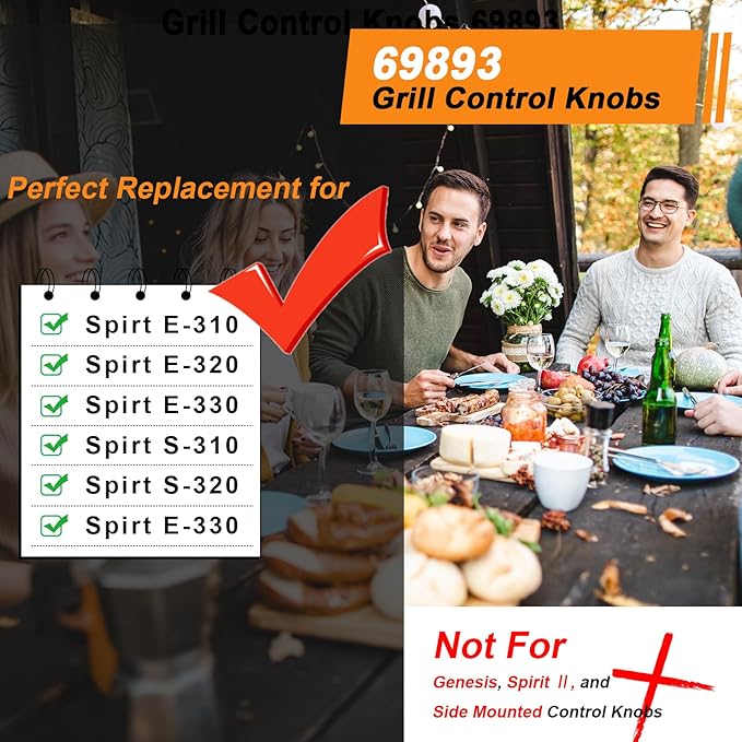 Grill Control Knobs 69893, Gas Control Knobs Replacement for Weber E-Spirit 310/320/ 330 Series with Front-Mounted Control Burner (Years 2013-2017)(3 Pcs)