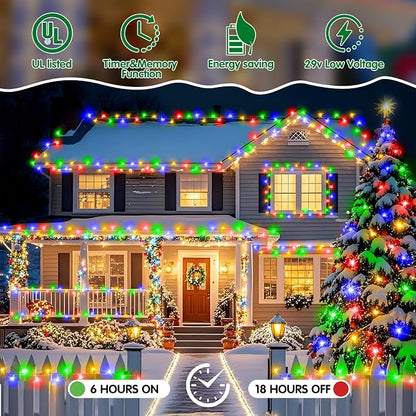 Christmas Lights Outdoor, 522FT 1300 LED String Lights with 8 Lighting Modes, Timer Memory Twinkle Fairy Lights Waterproof Plug in for Xmas Tree Wedding Party Holiday Decor(Multicolor)
