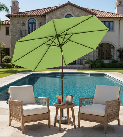 9FT Auto-Tilt Patio Umbrella|Outdoor Market Table Umbrella with 8 Fiberglass Ribs for Pool,Deck&Backyard