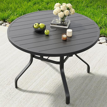 Round Outdoor Dining Table, 41" Round Patio Table with 1.57" Umbrella Hole, Metal Outdoor Dining Tables for Patio, Graden, Backyard and Poolside