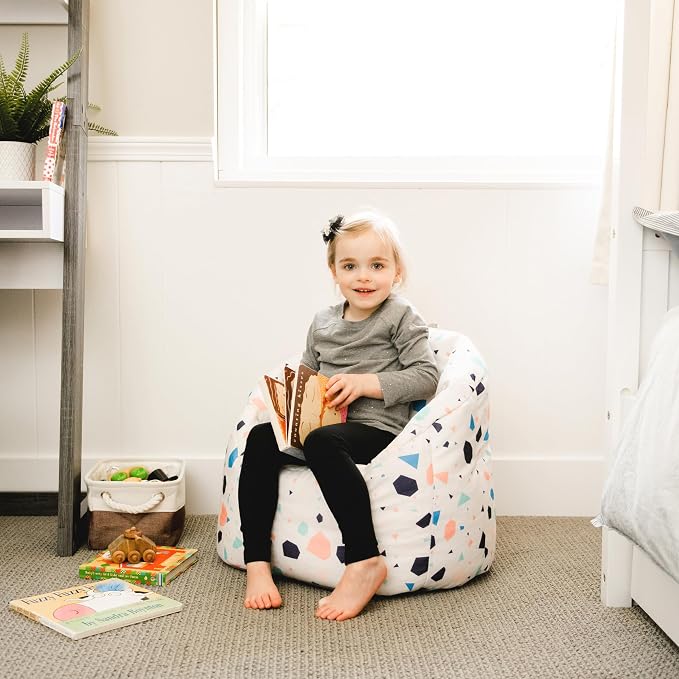 Big Joe Milano Child-Sized Bean Bag Chair for Kids Bedroom and Reading Nook, Dolce Terazzo Lenox, Durable Easy-Clean Woven Polyester, Refillable