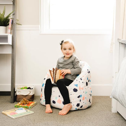 Big Joe Milano Child-Sized Bean Bag Chair for Kids Bedroom and Reading Nook, Dolce Terazzo Lenox, Durable Easy-Clean Woven Polyester, Refillable