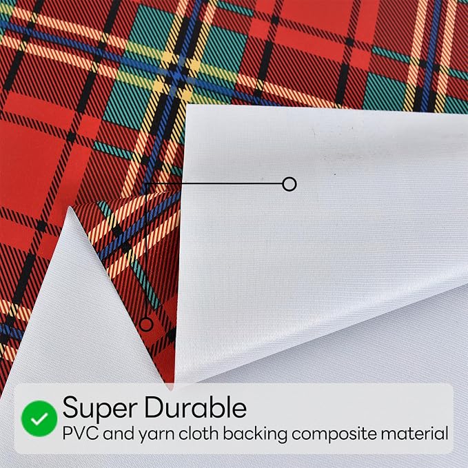 Christmas Tablecloth Heavy Duty Vinyl Red 54x84 inch Square Christmas Table Cloth Reusable Waterproof Foldable Plastic Tablecloths PVC Xmas Table Cover for New Year Party Decor