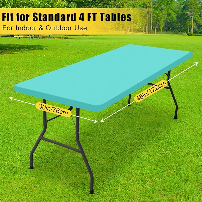 Smiry Rectangle Tablecloth, Elastic Fitted Flannel Backed Vinyl Tablecloths for 4ft Folding Tables, Waterproof Wipeable Table Covers for Indoor, Outdoor, Picnic and Camping (Teal, 30"x48")