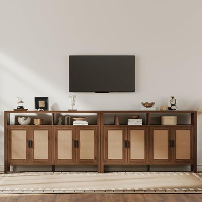 Rattan Buffet Cabinet with Storage, Sideboard with Doors, Console Table, Farmhouse Coffee Bar, Modern Wood Storage Cabinets(Walnut 2.0)