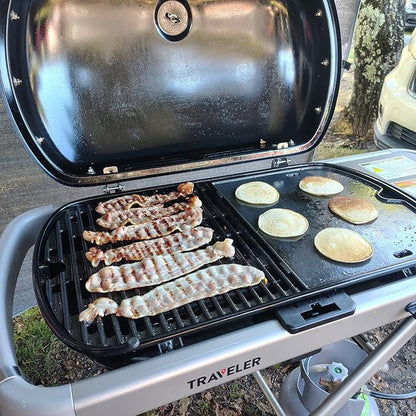 Cast Iron Cooking Grate and Grill Griddle 7034 for Weber Traveler Portable Gas Grill, Replacement Parts for Weber 9010001 9020001 9030001 9013001 Stealth Edition Traveler Portable Accessories