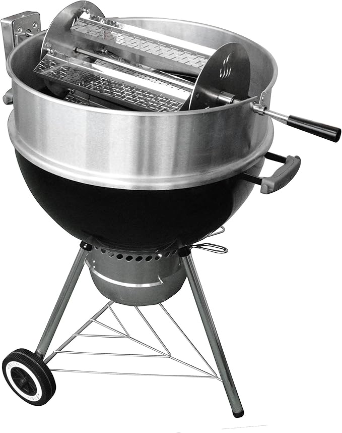 onlyfire 18 inch Round Tumble Rotisserie Basket, Stainless Steel BBQ Rotisserie Rotating Tray for Grills, Fits for 1/2" & 3/8" Hexagon, 3/8" & 5/16" Square Spit Rods