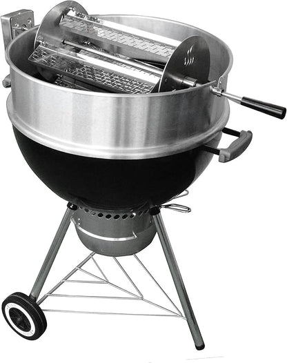 onlyfire 18 inch Round Tumble Rotisserie Basket, Stainless Steel BBQ Rotisserie Rotating Tray for Grills, Fits for 1/2" & 3/8" Hexagon, 3/8" & 5/16" Square Spit Rods