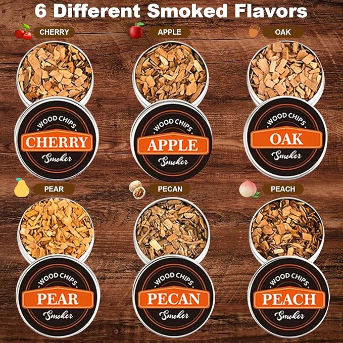 11 Pcs Whiskey Smoker Kit with 6 Wood Chip Flavors- Cocktail Smoker Infuser Kit, Old Fashioned Drink Smoker Kit, Birthday Bourbon Whiskey Valentine's Day Gift for Men, Husband, Him