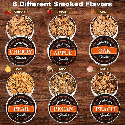 11 Pcs Whiskey Smoker Kit with 6 Wood Chip Flavors- Cocktail Smoker Infuser Kit, Old Fashioned Drink Smoker Kit, Birthday Bourbon Whiskey Valentine's Day Gift for Men, Husband, Him